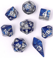 Hymgho Dice: 8 Set Polyhedral Wyrmforged Rollers Rounded Resin Paladin Steel HY02002